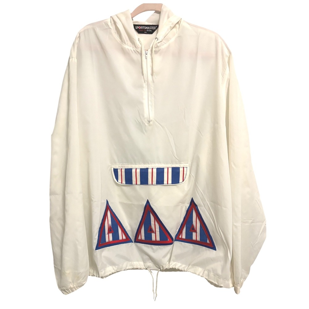 Vintage Sportsmaster USA White Nylon Anorak Windbreaker Jacket Mens XXL Hooded